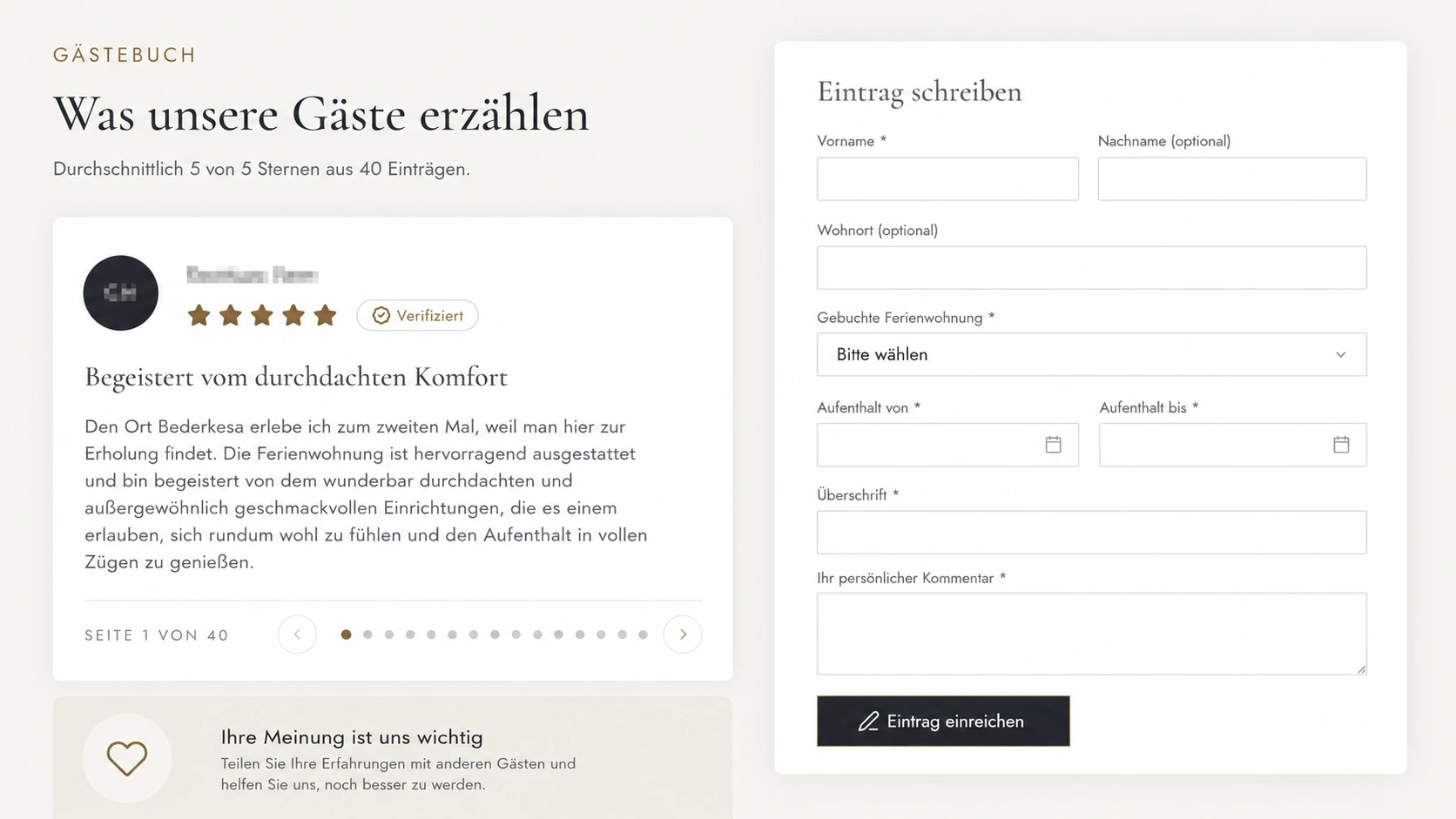 Eigenes Gästebuch der Neuen Seelust mit verifizierten Gästebewertungen und Eintragsformular
